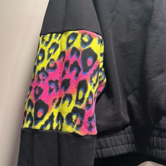 Kappa Open Shoulder Zip Jacket Leopard Neon Cropped Hoodie Black Large Cotton - Picture 8 of 16